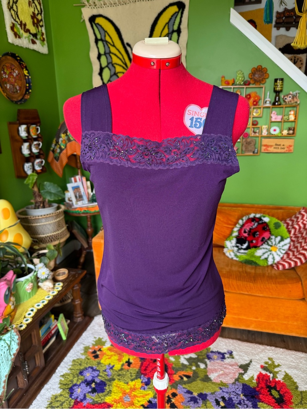Purple Lace-Trim Tank Top - Women